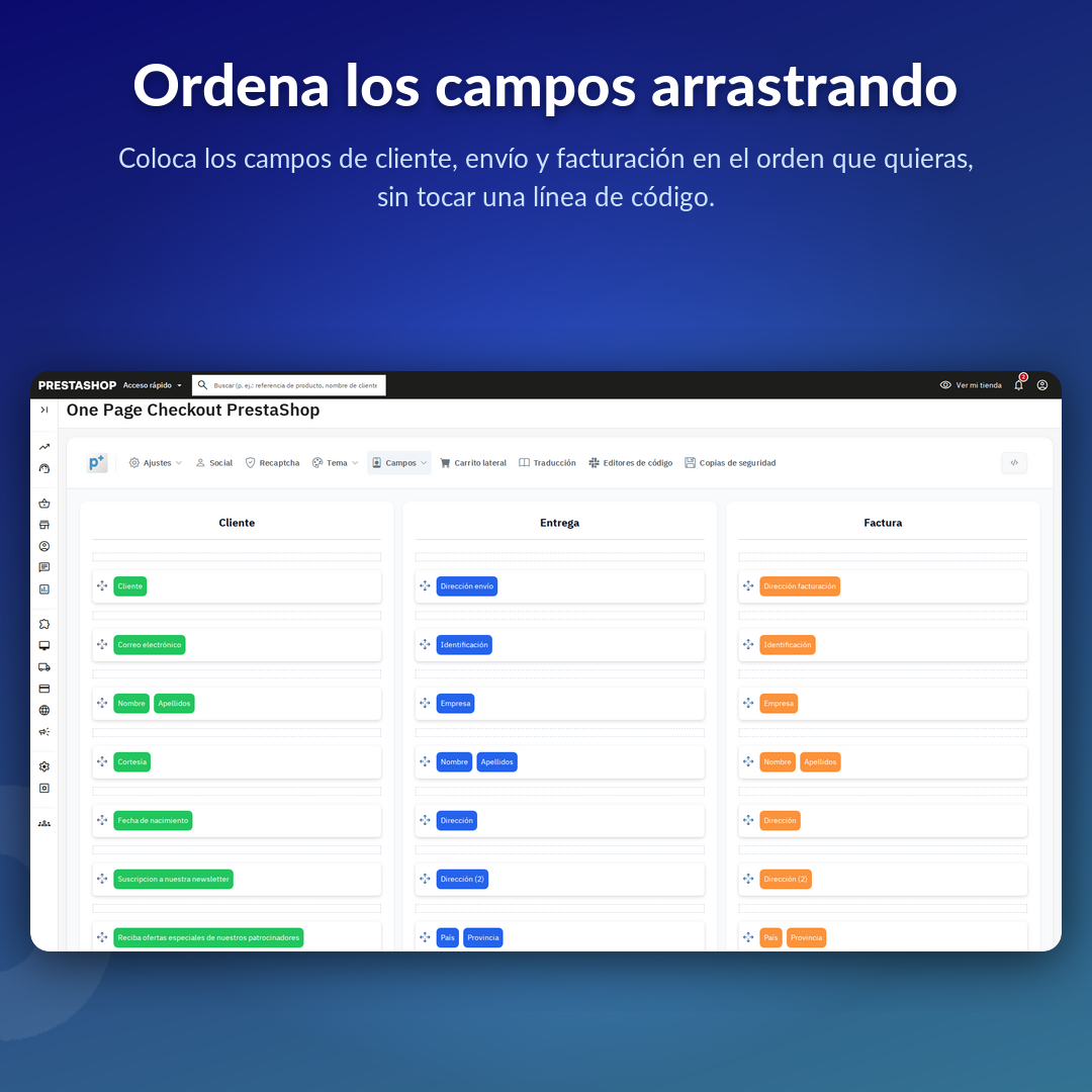Ordena los campos arrastrando