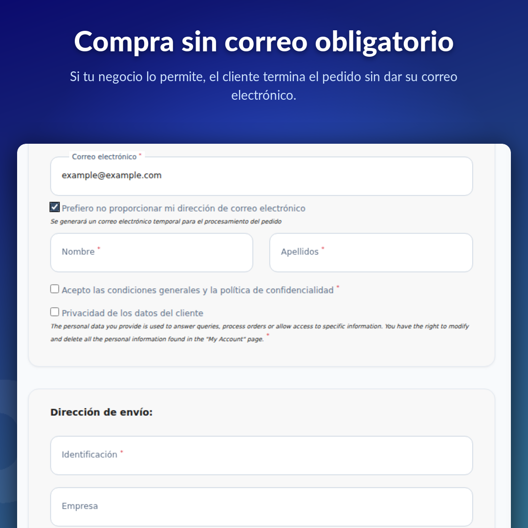 Compra sin correo obligatorio