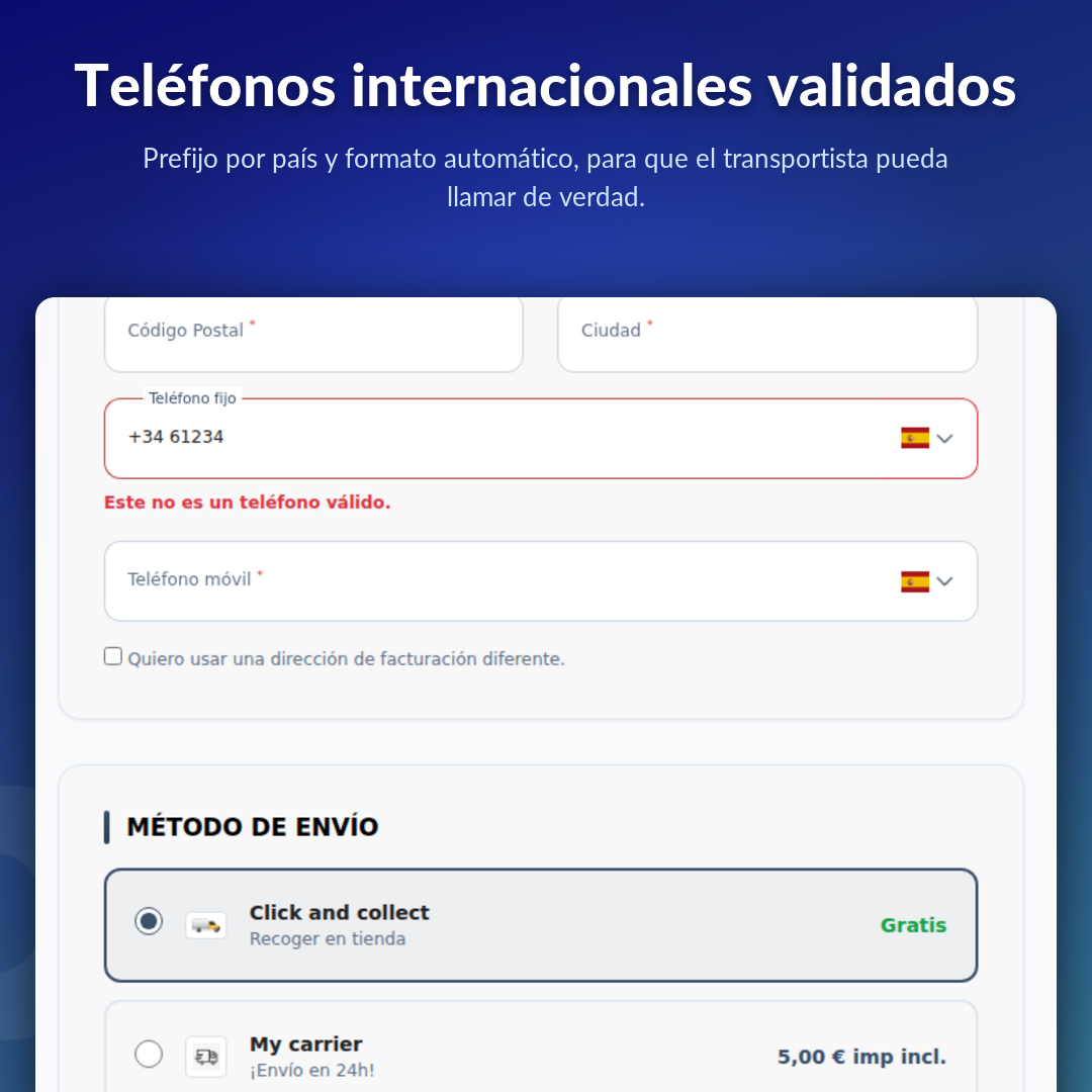 Teléfonos internacionales validados