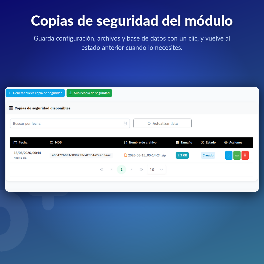 Copias de seguridad del módulo